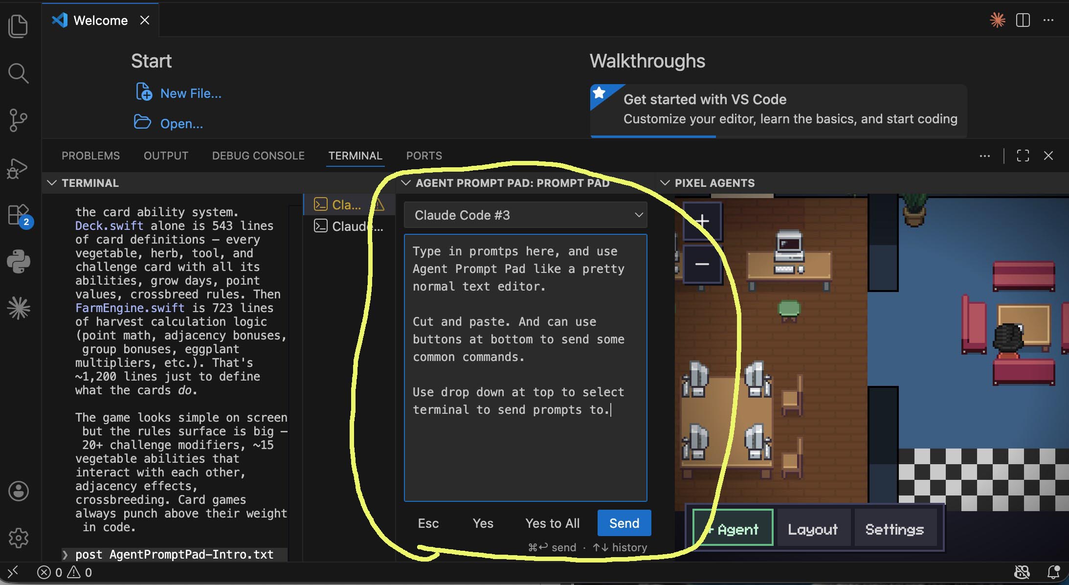Agent Prompt Pad for Claude Code in VSC
